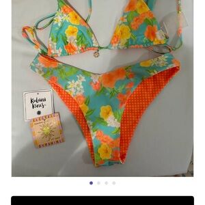 Kulani Kinis Kids Bikini - Floral Blue and Orange